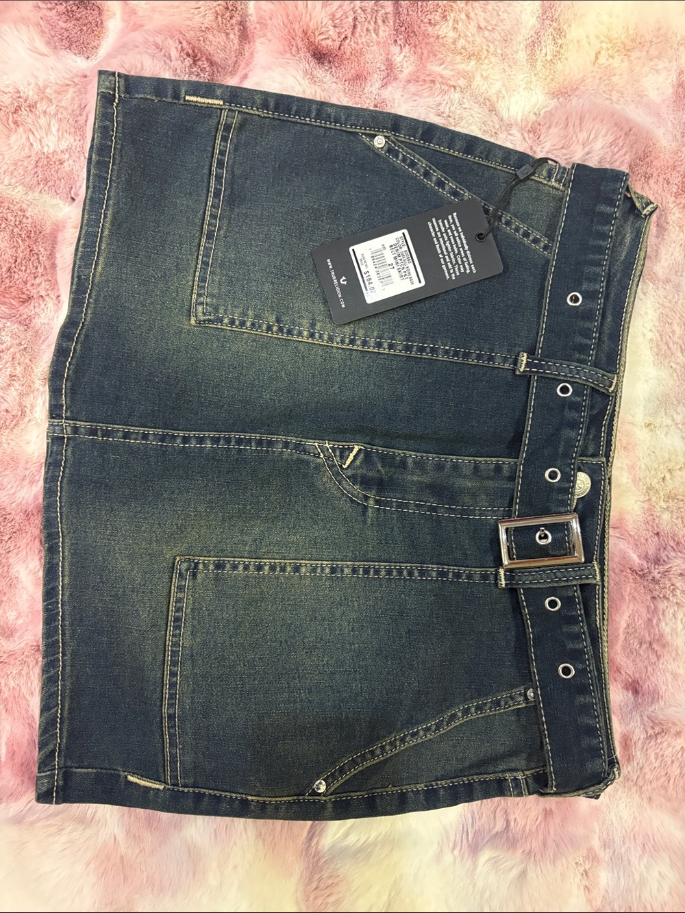 True Religion Dark Wash Denim Mini Skirt with Belt